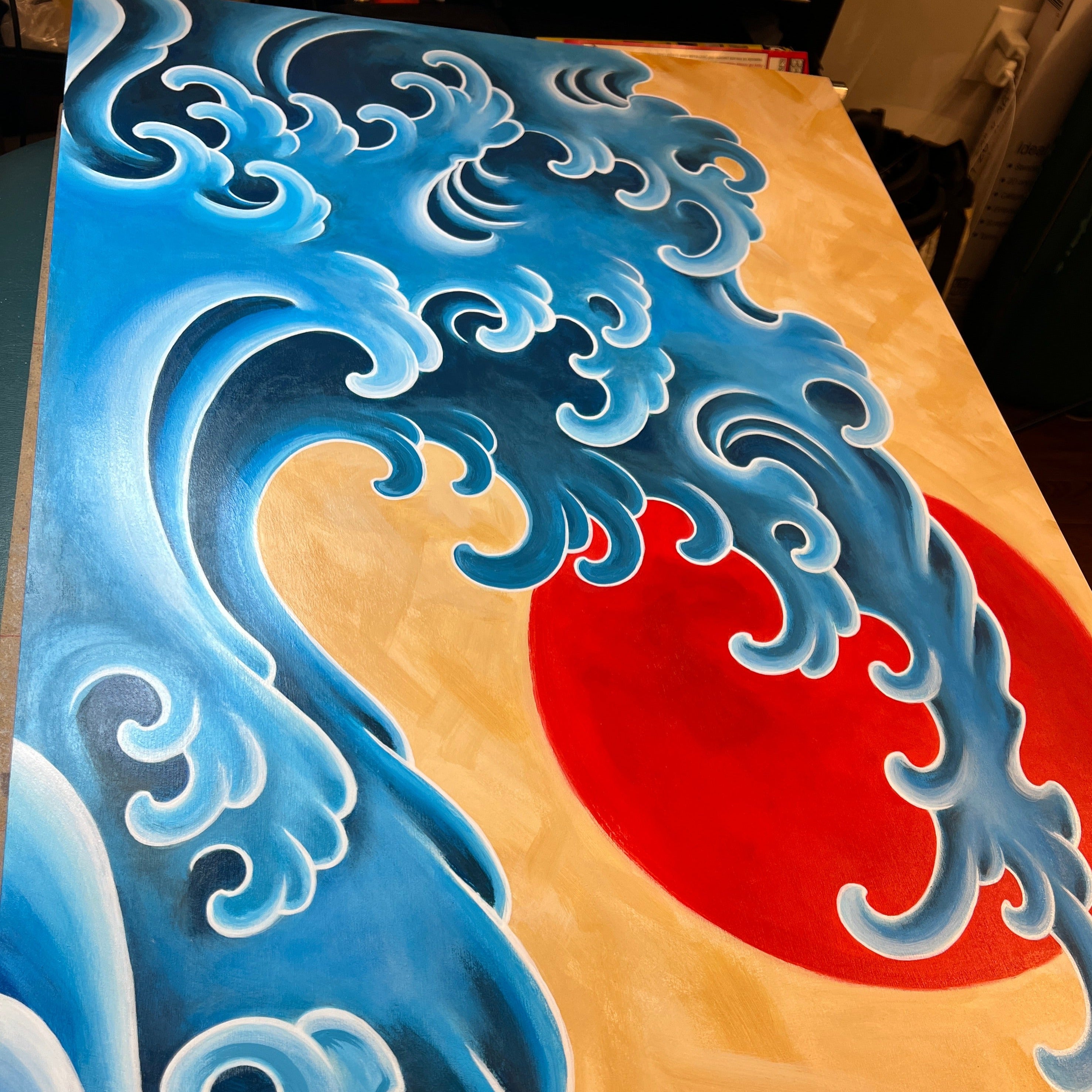 Crashing wave and sunset
