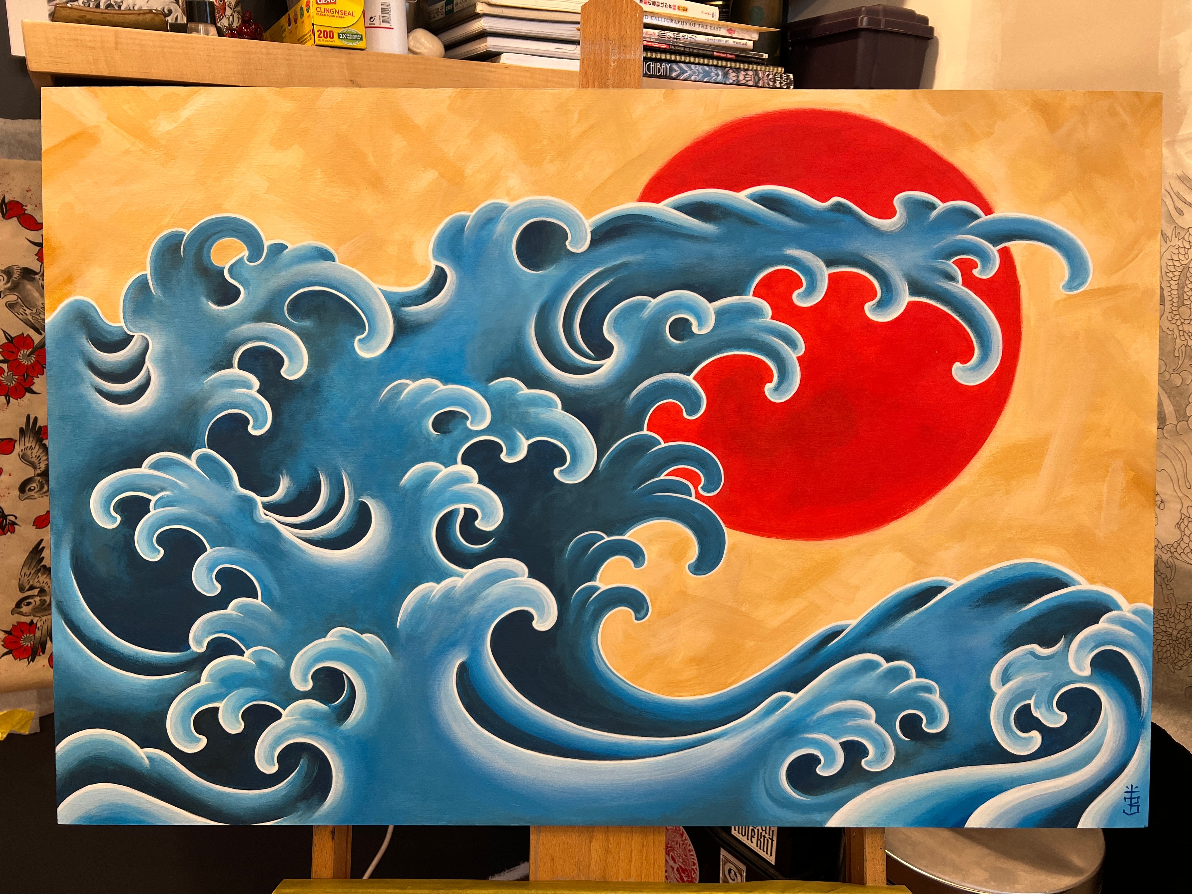 Crashing wave and sunset