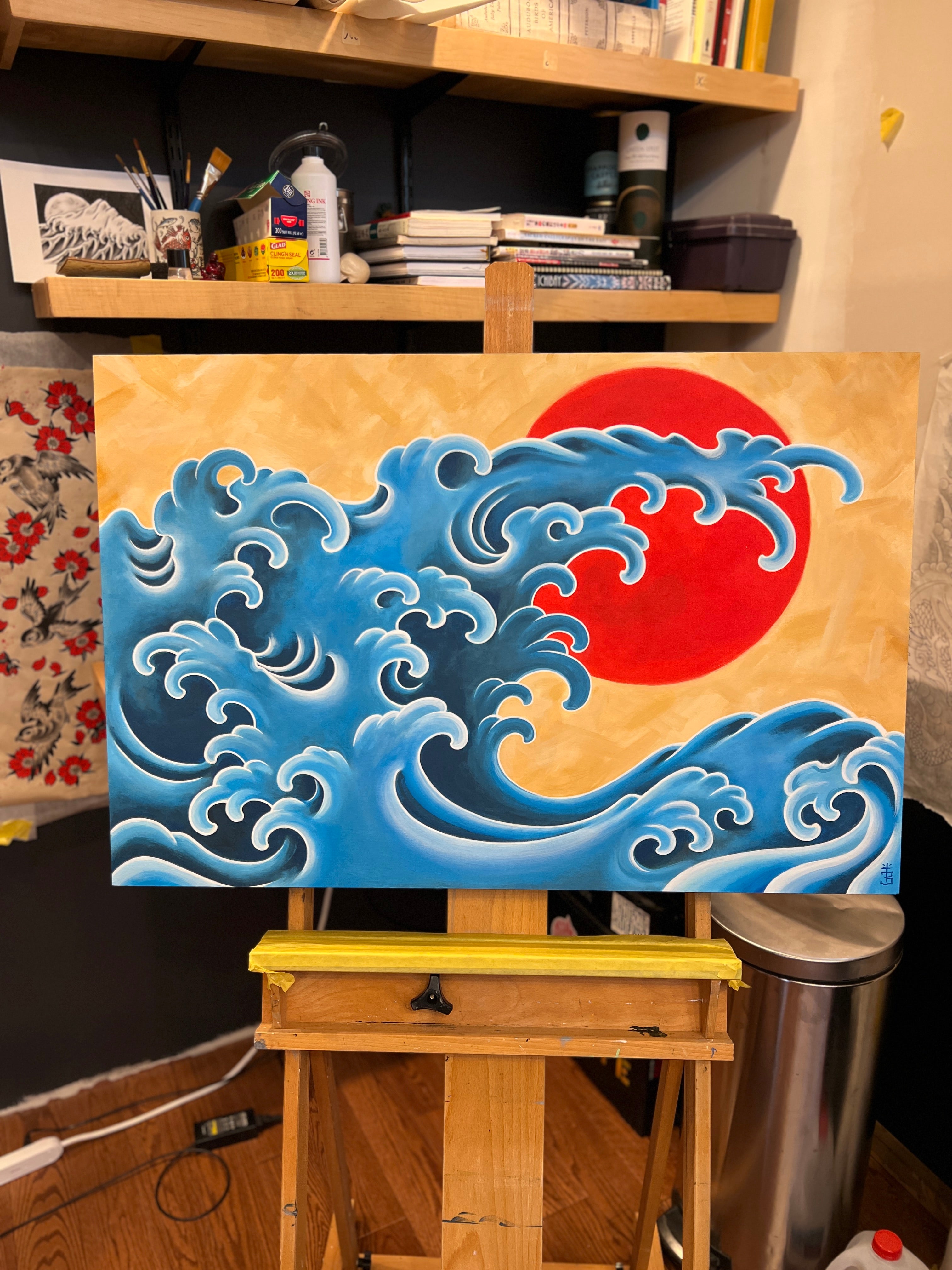 Crashing wave and sunset